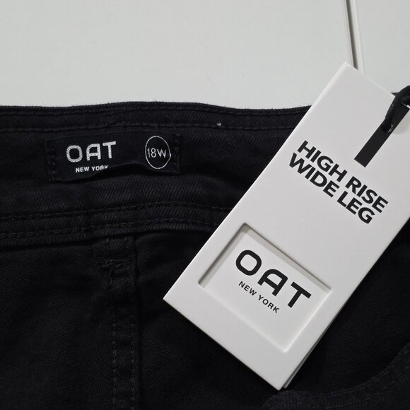 Oat New York Jean Women 18W Black Wide Leg High Rise Raw Hem Stretch GrungeGoth - Picture 3 of 16